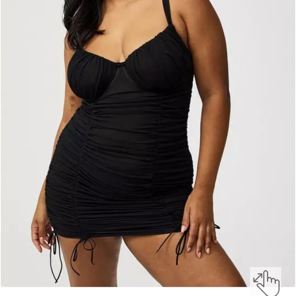 Torrid ruched mesh chemise lingerie black sz 1